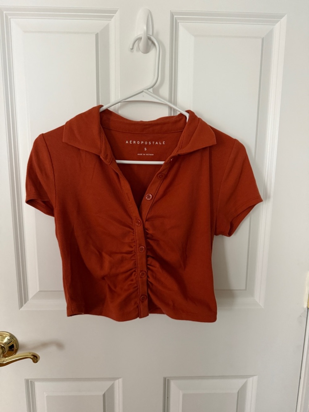 Aeropostale Orange Cropped Button-Up Polo Top